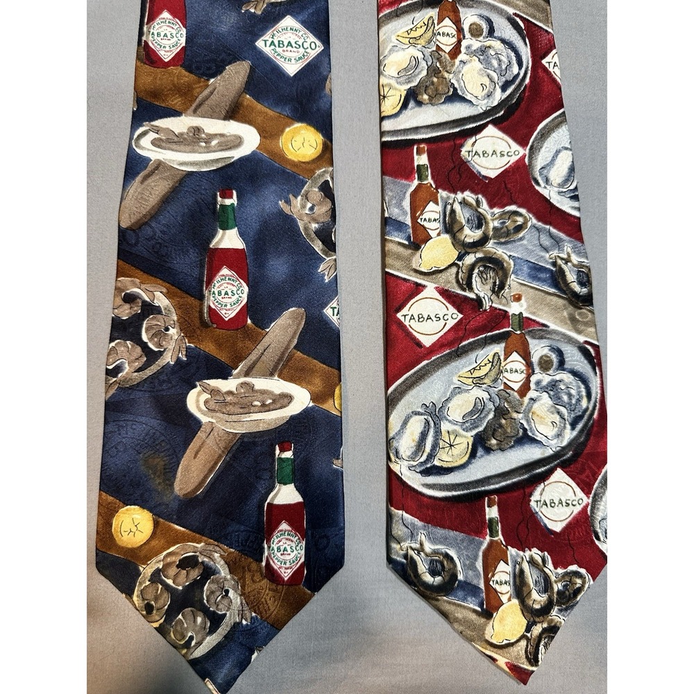 Set Of 2 Tabasco Mens Silk Neckties‎ Seafood/Shellfish